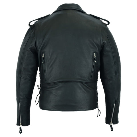 Dream Apparel Mens Classic Police Style Motorcycle Jacket With Side Laces Silver Hardware