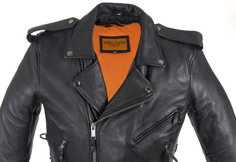 Mens Classic Police Style Motorcycle Jacket With Side Laces Zipout Lining