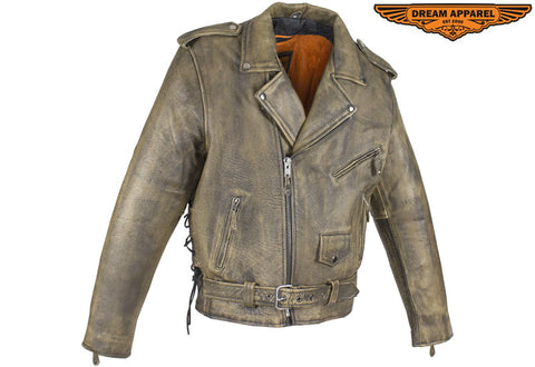 Men's Brown Motorcycle Jacket with Gun Pockets