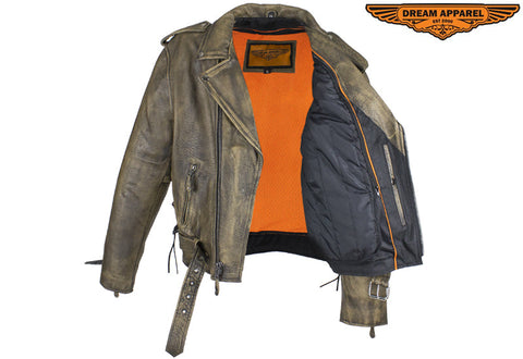 Men's Brown Motorcycle Jacket with Gun Pockets