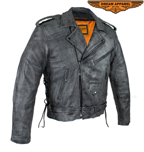 Men's Gray Motorcycle Jacket With Gun Pockets