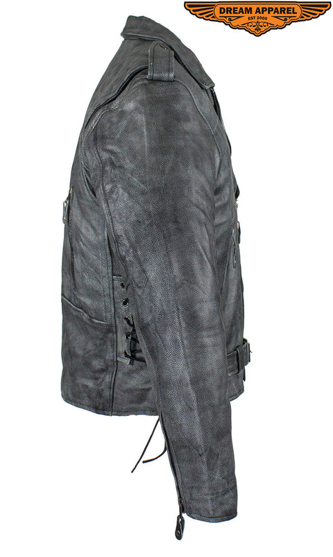 Men's Gray Motorcycle Jacket With Gun Pockets