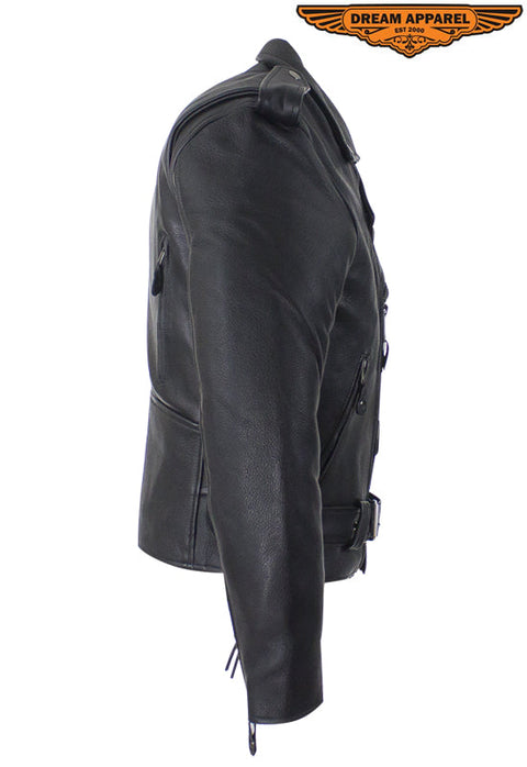 Mens Classic Police Style Motorcycle Jacket With Side Laces