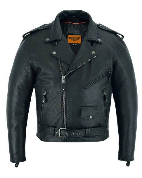 Classic Biker Police Motorcycle MC Jacket Concealed Gun Pockets Soft Cowhide Leather Heavy Duty