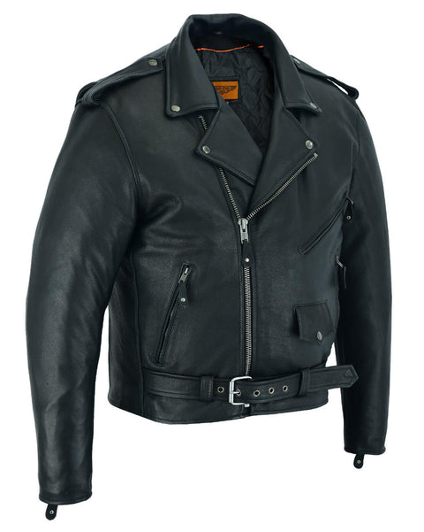 Classic Biker Police Motorcycle MC Jacket Concealed Gun Pockets Cowhide Leather Heavy Duty