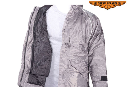 Mens Grey Textile Jacket With Hood