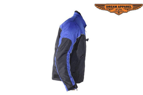 Mens Black and Blue Mesh and Nylon Motorcycle Jacket