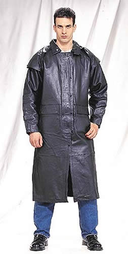 Men's Black Duster W/ Removable Split Cowhide Leather Cape