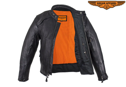 Mens Top Grade Leather Motorcycle Jacket With Sleek Collar