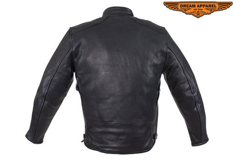 Mens Top Grade Leather Motorcycle Jacket With Sleek Collar