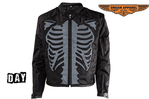 Mens Textile Motorcycle Jacket With Reflective Bones