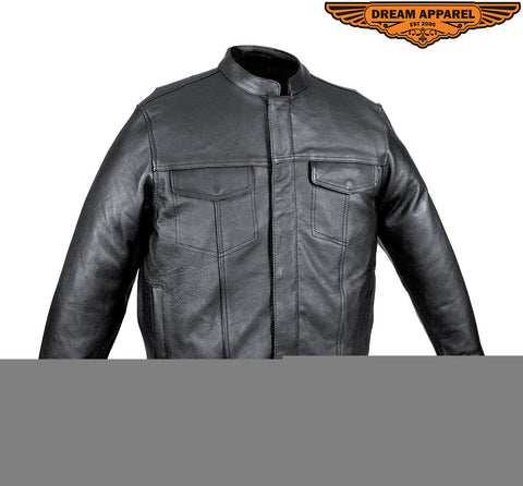 Men's Naked Cowhide Leather Motorcycle Shirt - Black