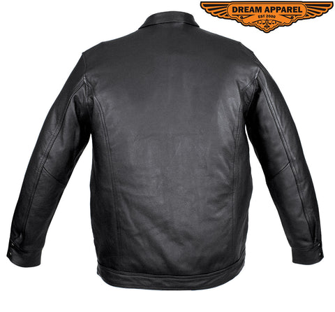 Men's Naked Cowhide Leather Motorcycle Shirt - Black