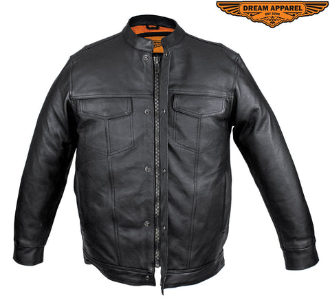 Men's Naked Cowhide Leather Motorcycle Shirt - Black