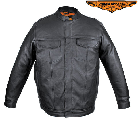 Men's Naked Cowhide Leather Motorcycle Shirt - Black