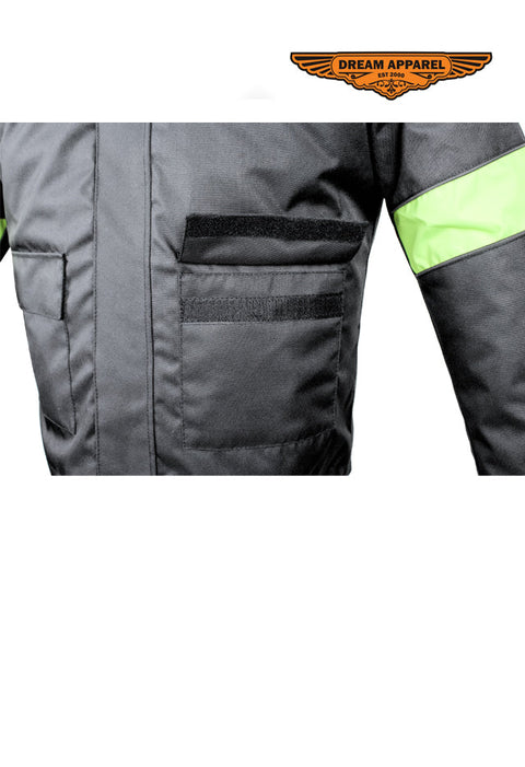 Men's Textile Racer Jacket W/ Hood - Black/Fluorescent