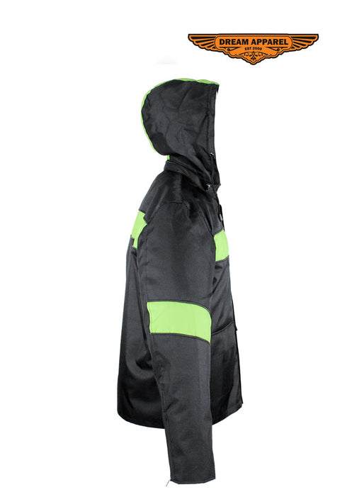 Men's Textile Racer Jacket W/ Hood - Black/Fluorescent