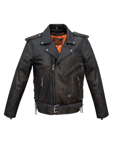 Dream Apparel Men's Leather Motorcycle Jacket with Emboss Eagle, Live to Ride, Ride to Live