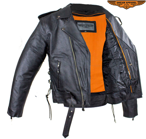 Mens Leather Motorcycle Jacket With Eagle