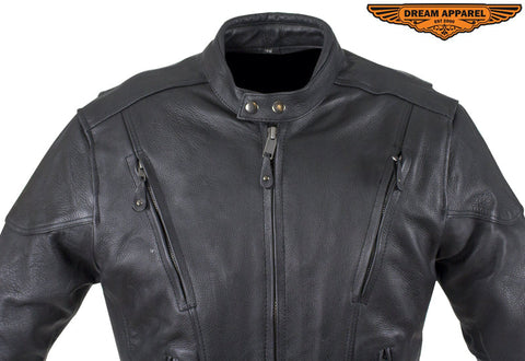 Mens Cowhide Racer Leather Jacket