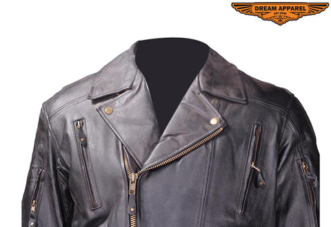 Mens Leather Jacket With Hidden Snap Down Collar