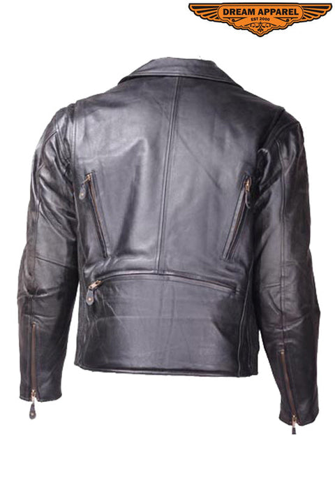 Mens Leather Jacket With Hidden Snap Down Collar