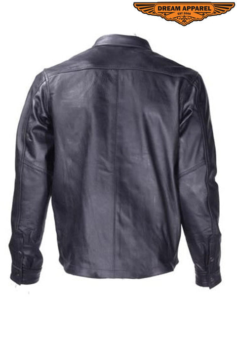 Mens Leather Motorcycle Shirt With Concealed Carry Pockets