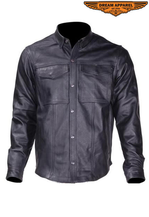 Leather Shirt With Snaps For Men