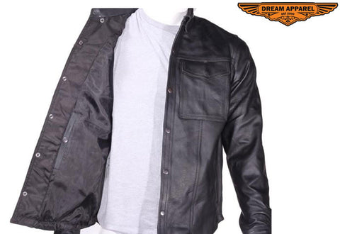 Leather Shirt With Snaps For Men