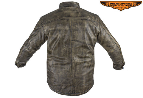 Mens Distressed Brown Leather Motorcycle Shirt With Concealed Carry