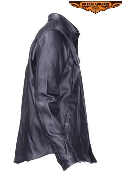 Men's Leather Shirt With Two Front Pockets