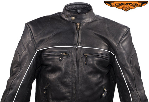 Mens Naked  Cowhide Leather Black Racer Jacket