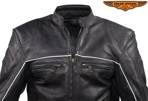 Mens Naked  Cowhide Leather Black Racer Jacket