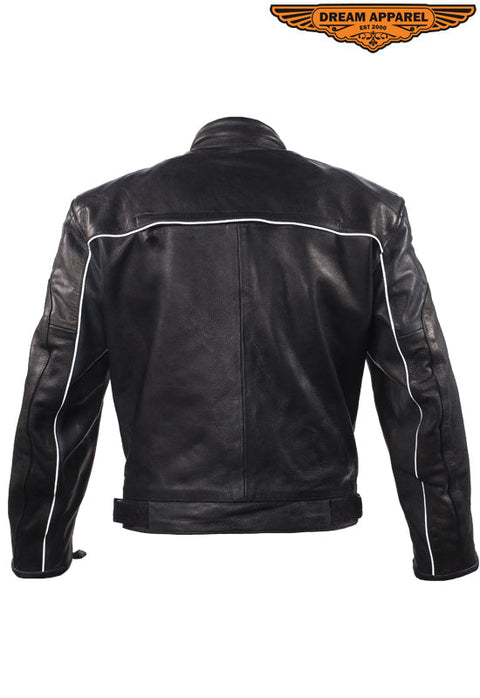 Mens Naked  Cowhide Leather Black Racer Jacket