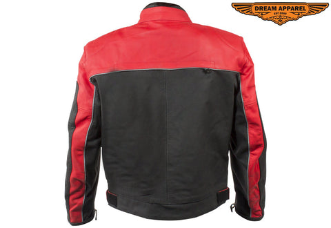 Mens Black & Red Racer Jacket With Reflective Piping