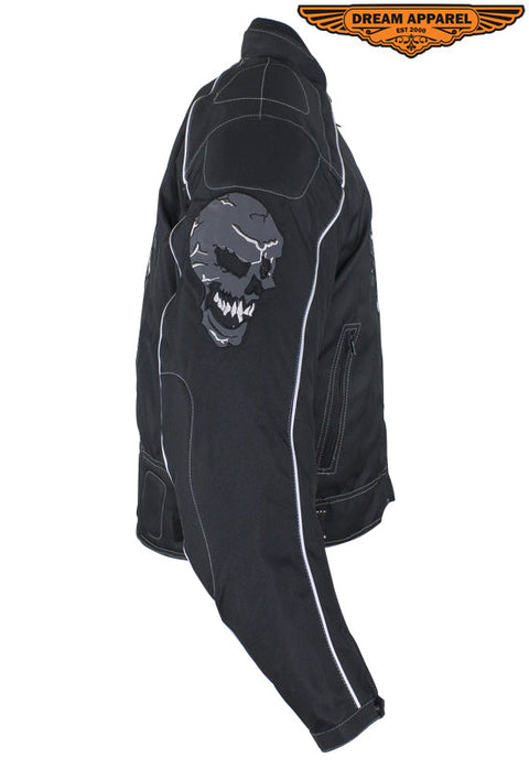 Mens Nylon Motorcycle Jacket with Reflective Skull