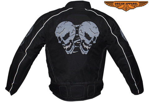 Mens Nylon Motorcycle Jacket with Reflective Skull