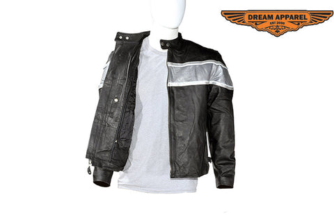 Mens Racing Jacket With Broad Silver Stripe