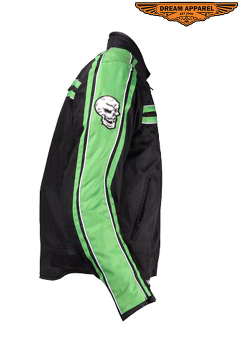 Men's Black Lightweight Textile Jacket W/ Green Striped Design