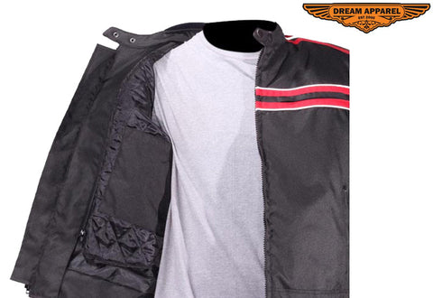 Men's Black Lightweight Textile Jacket W/ Red Striped Design