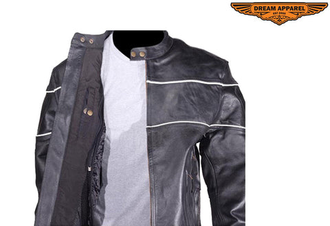 Leather Motorcycle Jacket With Black Stripes