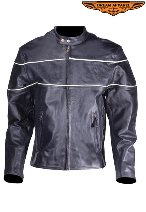 Leather Motorcycle Jacket With Black Stripes