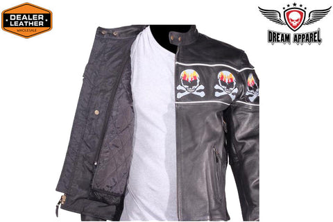 Motorcycle Leather Jacket With Skulls