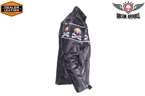 Motorcycle Leather Jacket With Skulls