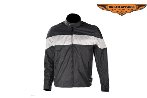 Mens Textile Motorcycle Jacket With Wide Gray Stripe