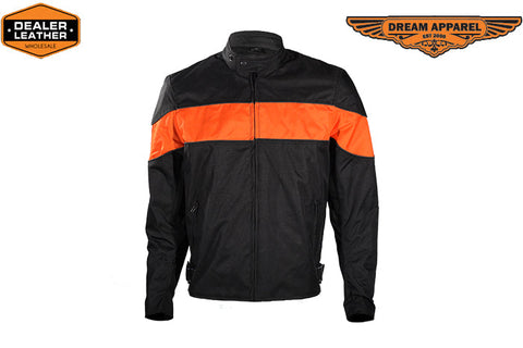 Mens Textile Motorcycle Jacket With Wide Orange Stripe