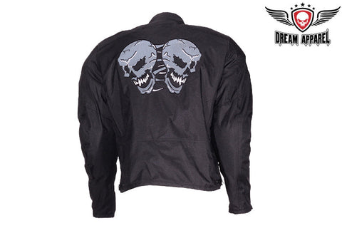 Mens Textile Racer Jacket With Reflective Skulls