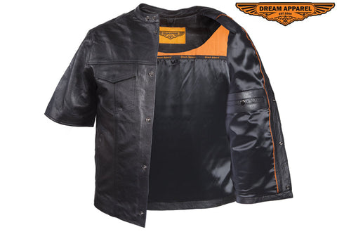 Mens Light Weight Leather Shirt With Short Sleeves