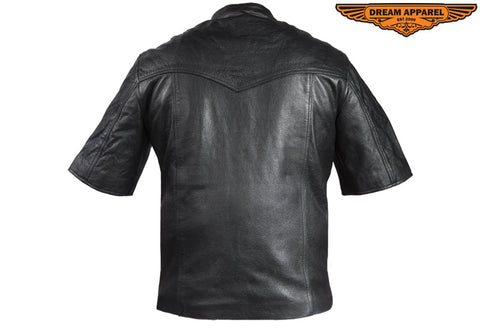 Mens Light Weight Leather Shirt With Short Sleeves