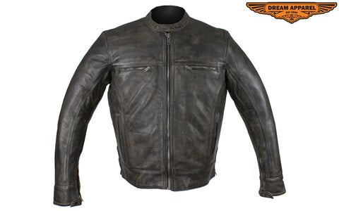 Distressed Brown Racer Jacket with Concealed Carry Pockets